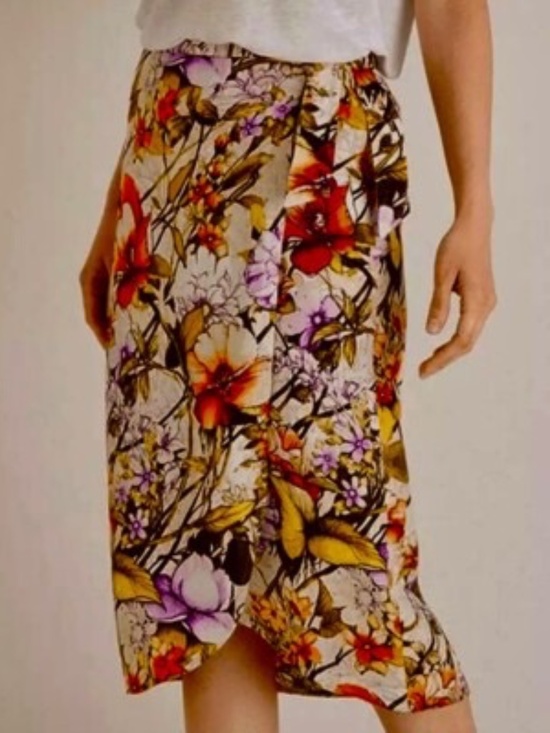 Chico's Dresses & Skirts - Chico's Linen Floral Wrap Skirt Size 4 (US 20/22) Botanical Print Summer Resort